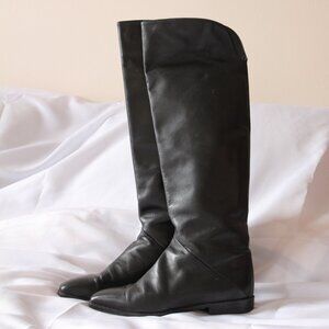 Tall Knee Length Black Leather Boots